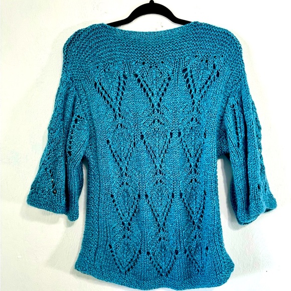 Vintage Hand Crocheted Gorgeous loose knit in teal.One of a kind.Size M - Picture 2 of 8